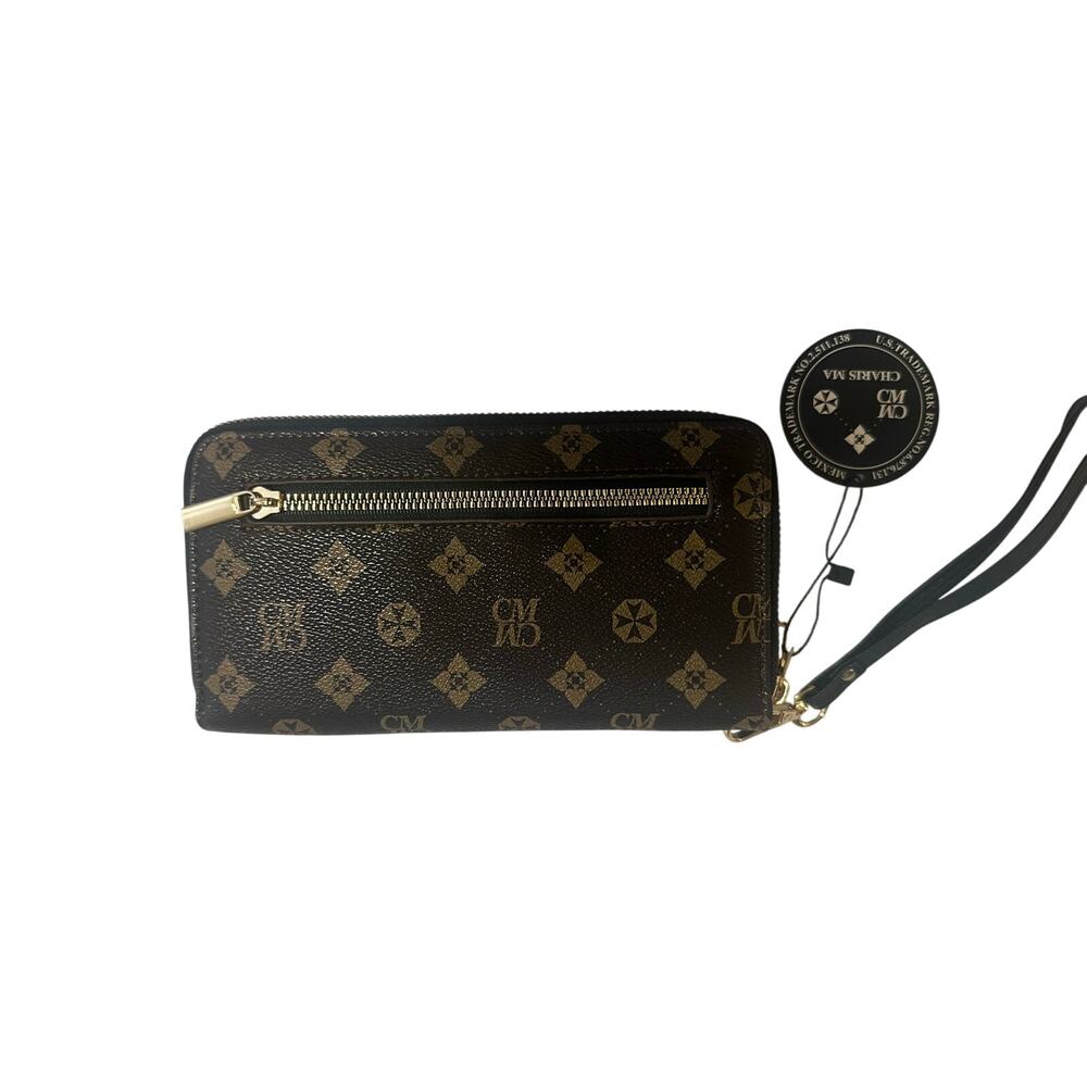 Charisma Via Monogrammed Brown Wallet Wristlet with Gold Hardware